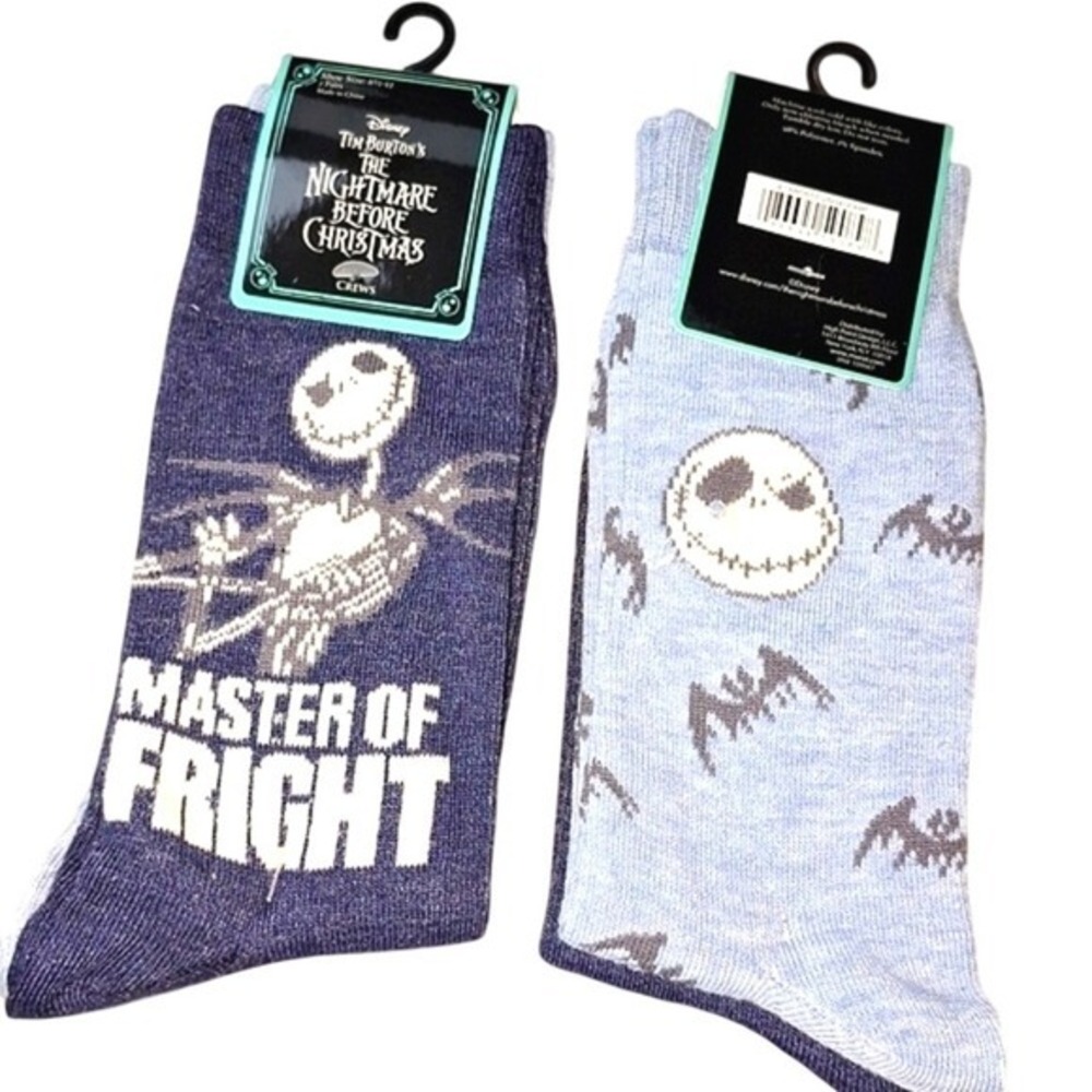 Disney Nightmare Before Christmas Jack Skellington‎ Crew Socks 2 Pair Mens 6-12